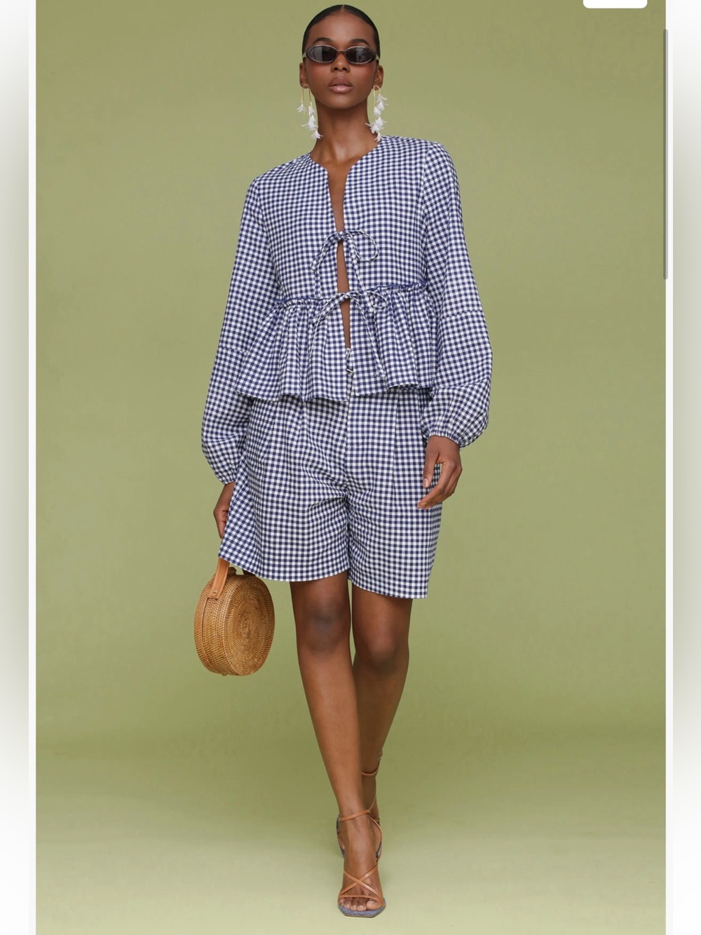 AVEC LES FILLES Gingham Belted Bermuda Shorts in Navy 2 NWOT